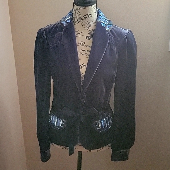 Marc Jacobs Navy Blue Velvet Blazer with Sequin Accents - Picture 1 of 4